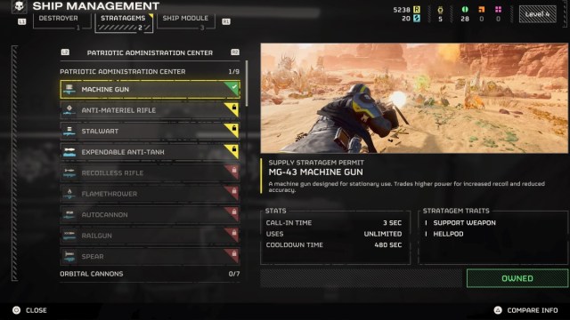 Helldivers 2 upgrades in the ship management menu