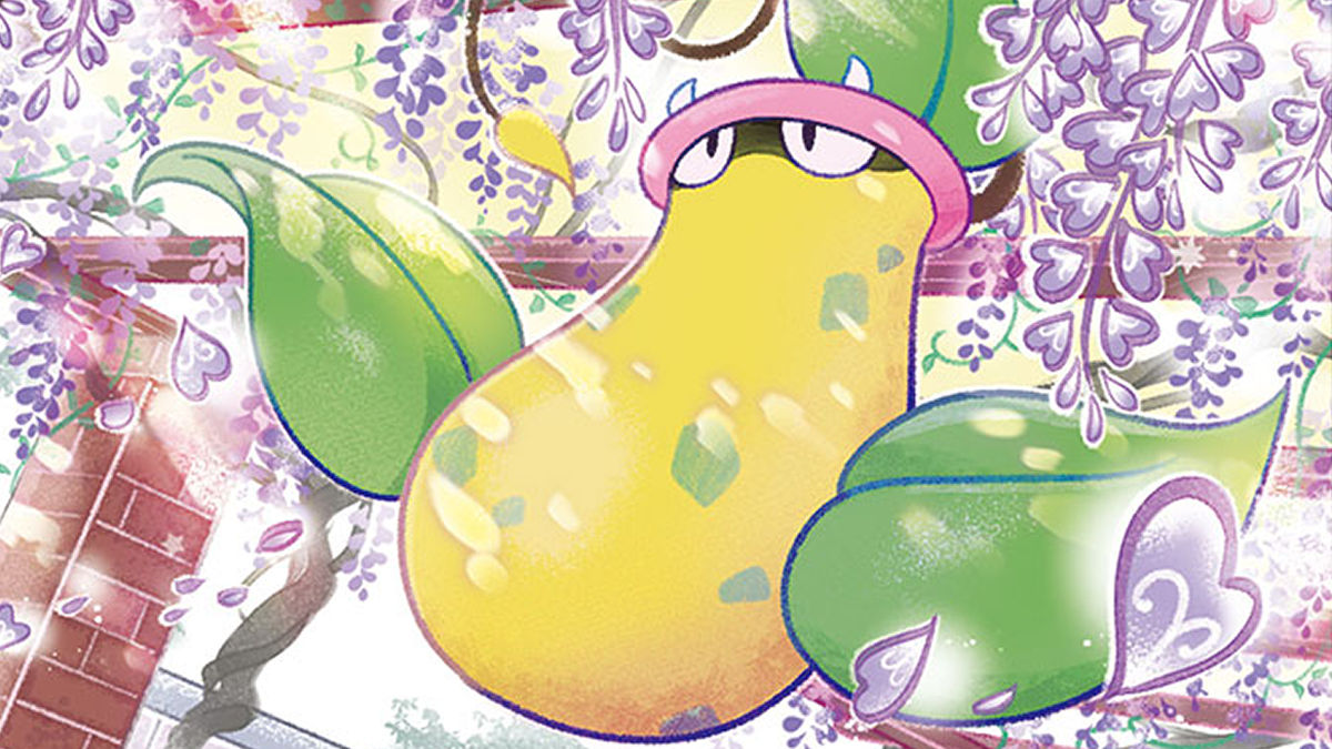 An illustration of Victreebel among wisteria.