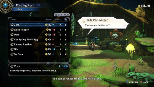 An Eiyuden Chronicle: Hundred Heroes screenshot of a trading post in Treefolk Village.