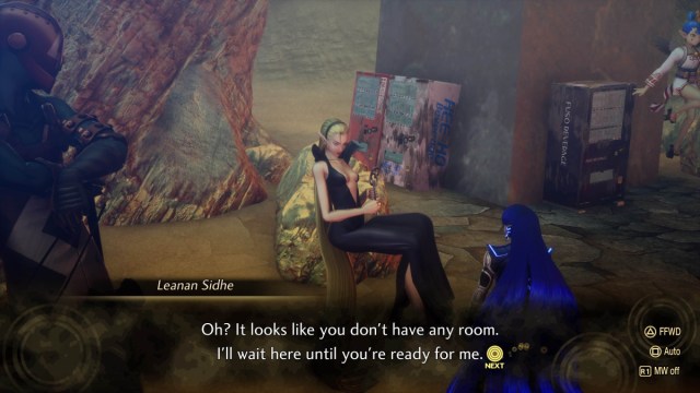 A Shin Megami Tensei V: Vengeance screenshot of the Nahobino speaking to Leanan Sidhe.