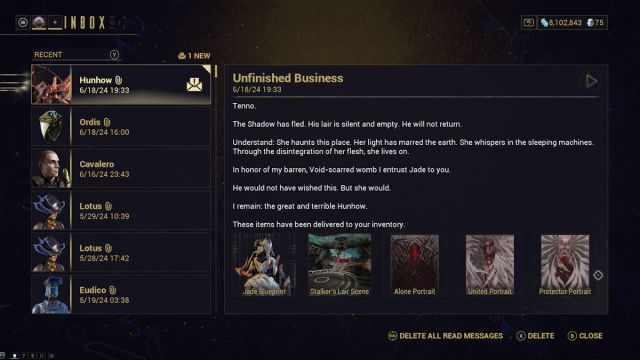 Warframe Jade Shadows Rewards