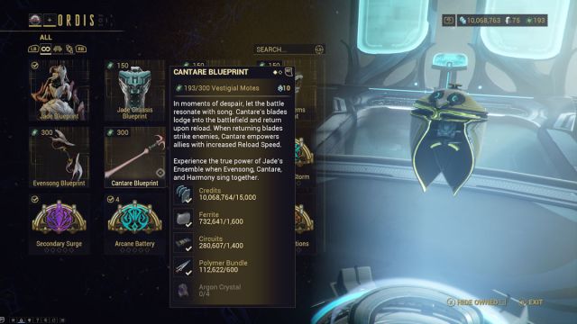 Warframe Cantare Blueprint