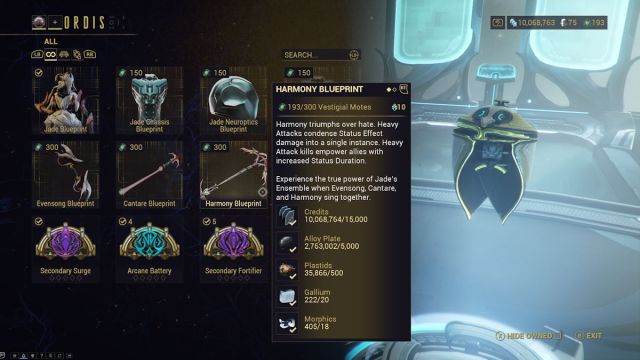 Warframe Harmony Blueprint