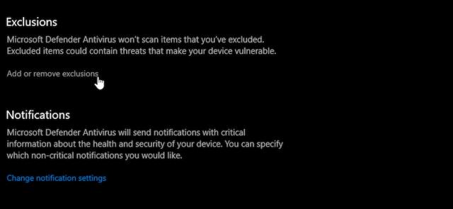 Windows Defender Exclusions
